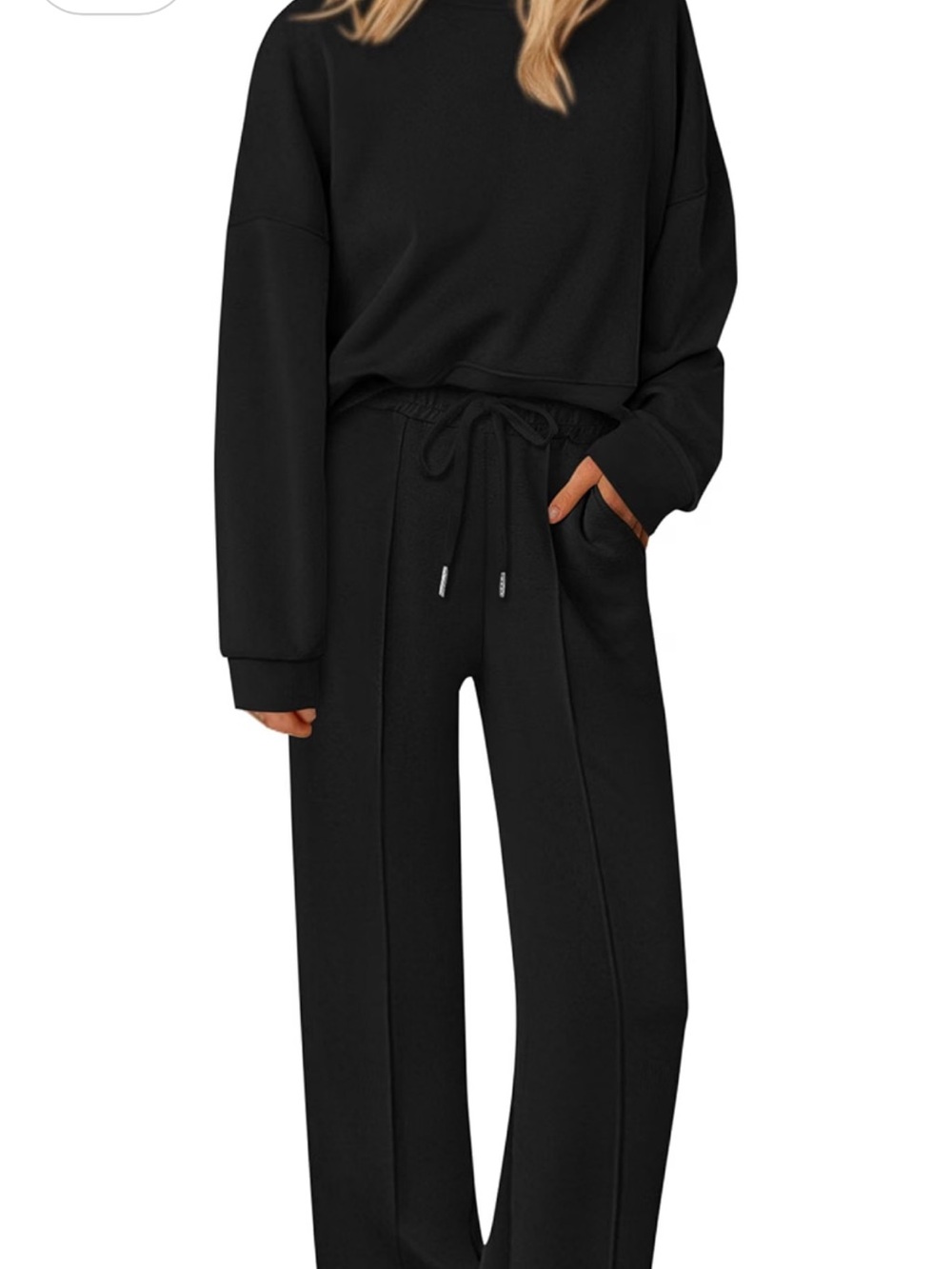 PrettyGarden Black Wide-Leg Drawstring Pants and Top